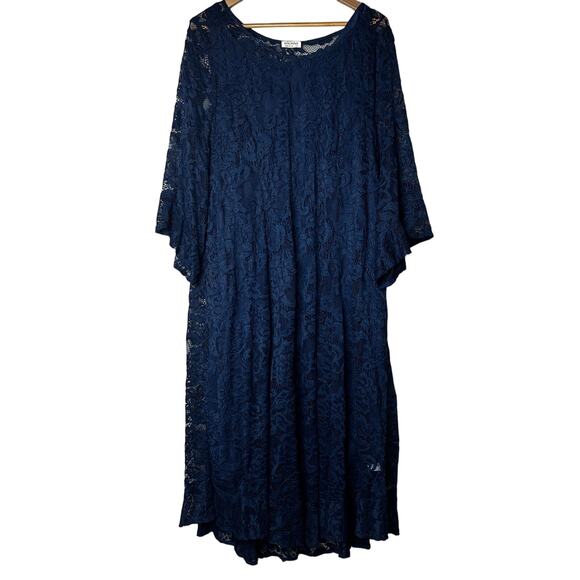Kiyonna‎ NWT Dress Plus Size 4X Mid Length Navy Lace Overlay Slip Dress - Picture 1 of 10